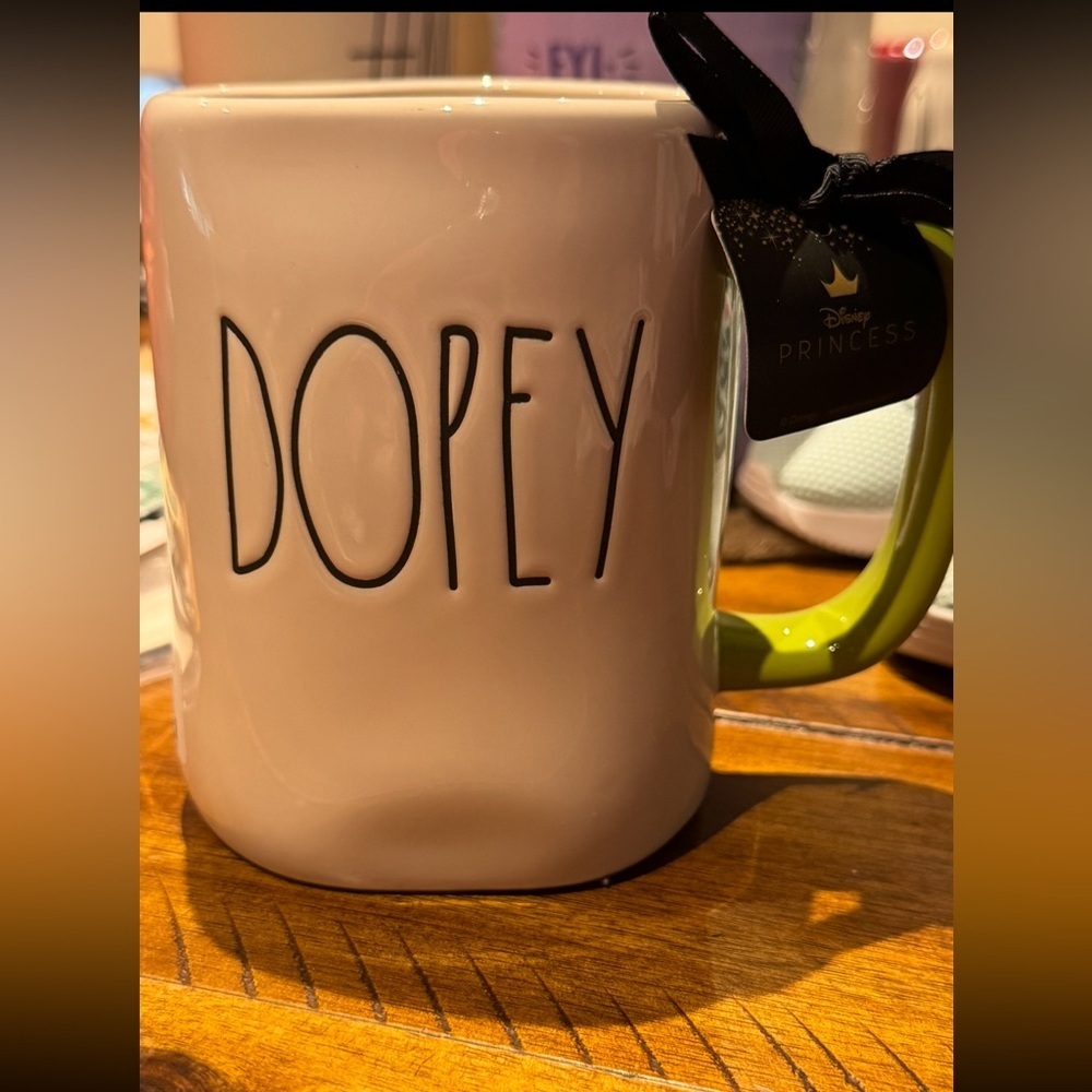 Rae Dunn Disney Dopey Cream and Green Dining Mugs